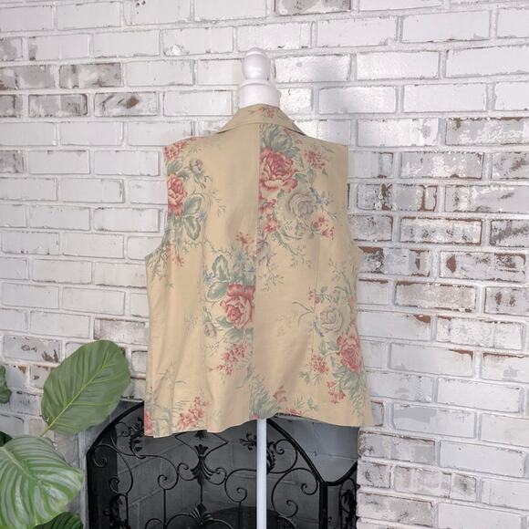 Jessica Howard Woman Linen Cotton Blend Watercolor Floral Tan Neutral Vest - Picture 6 of 9